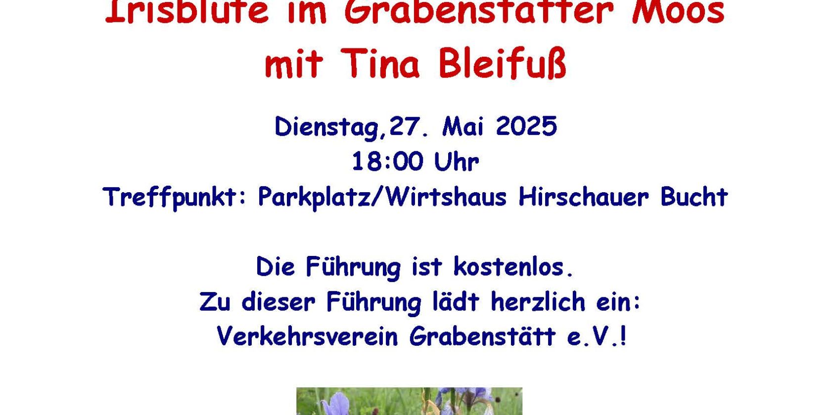 Wanderung zur Irisblüte mit Tina Bleifuß 27.05.2025, © ©Tourist-Information Grabenstätt